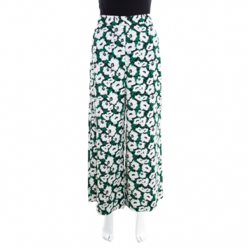 Pre Owned Stella McCartney Black Floral Printed Wide Leg Maude Pants M