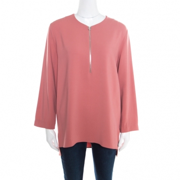 Pre Owned Stella McCartney Pink Crepe Zip Detail Long Sleeve Arlesa Blouse M