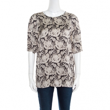 Pre Owned Stella McCartney Black Floral Lace Printed Silk Pyjama Blouse M
