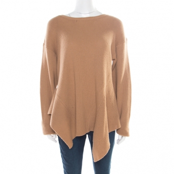 Pre Owned Stella McCartney Toffee Brown Ribbed Knit Wool Handkerchief Hem Sweater M