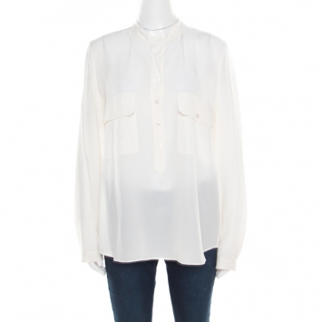 Pre Owned Stella McCartney Cream Silk Crepe Estelle Long Sleeve Blouse M