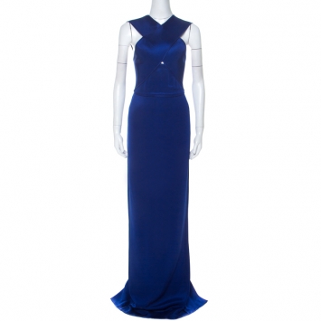 Pre Owned Stella McCartney Blue Stretch Cross Over Bodice Bodycon Maxi Dress M
