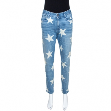 Pre Owned Stella McCartney Indigo Star Print Faded Denim Boyfriend Jeans M