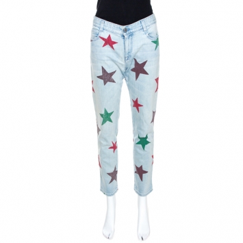 Pre Owned Stella McCartney Blue Star Print Faded Denim Boyfriend Jeans S