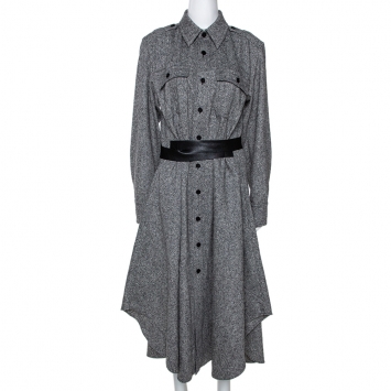 Pre Owned Stella McCartney Monochrome Wool Belted Shirt Dress M