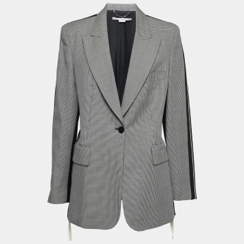 Pre Owned Stella McCartney Black Patterned Wool Contrast Back Blazer M