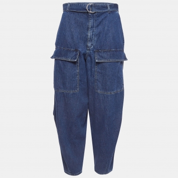 Pre Owned Stella McCartney Blue Denim Belted Cargo Pants M Waist 29''