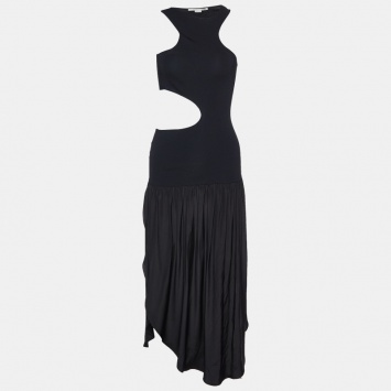 Pre Owned Stella McCartney Black Stretch Knit and Satin Cut-Out Midi Dress S