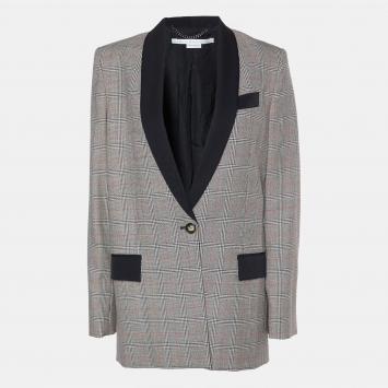 Pre Owned Stella McCartney Grey Checkered Patterned Wool Overcoat S
