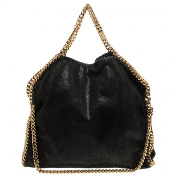 Pre Owned Stella McCartney Black Shaggy Deer Faux Leather Small Falabella Tote