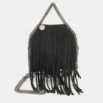 Pre Owned Stella McCartney Black Faux Suede Tiny Falabella Tote