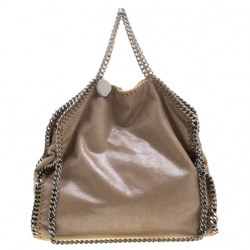 Pre Owned Stella McCartney Dark Beige Faux Leather Falabella Fold Over Tote