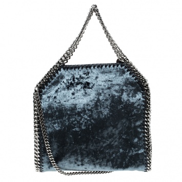 Pre Owned Stella McCartney Blue Velvet Mini Falabella Tote
