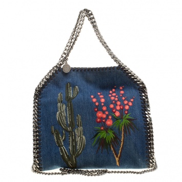 Pre Owned Stella McCartney Blue Denim Embroidered Mini Falabella Tote
