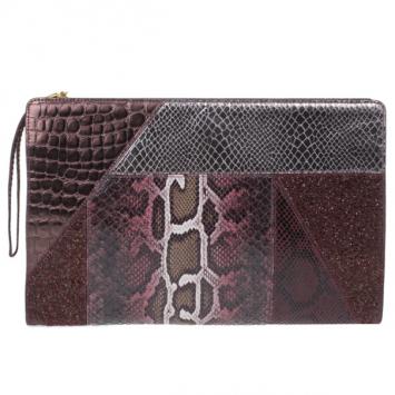 Pre Owned Stella McCartney Red Faux Leather Patchwork Oversized Waverley Clutch