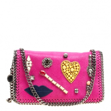 Pre Owned Stella McCartney Pink Faux Leather Embellished Falabella Crossbody Bag