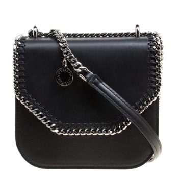 Pre Owned Stella McCartney Black Faux Leather Mini Falabella Box Shoulder Bag