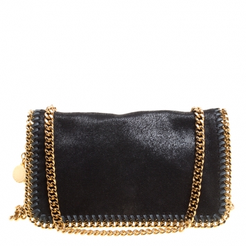 Pre Owned Stella McCartney Black Faux Leather Falabella Chain Clutch
