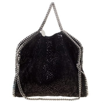 Pre Owned Stella McCartney Black Sequins and Velvet Small Falabella Tote