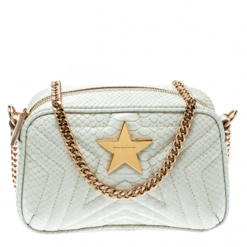 Pre Owned  Stella McCartney Off White Faux Python Star Crossbody Bag