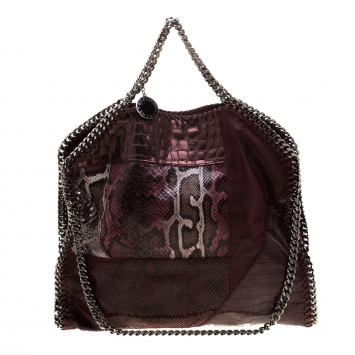Pre Owned Stella McCartney Burgundy Faux-Python and Crocodile Embossed Leather Falabella Tote Bag