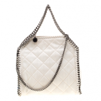 Pre Owned Stella McCartney Off White Faux Leather Mini Falabella Tote