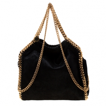 Pre Owned Stella McCartney Black Faux Leather Mini Falabella Shaggy Deer Tote
