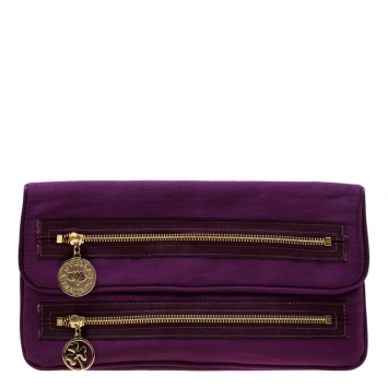 Pre Owned Stella McCartney Purple Satin Double Zip Clutch