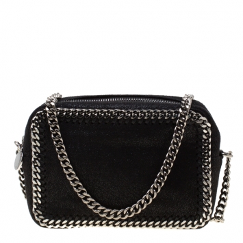 Pre Owned Stella McCartney Black Shaggy Deer Faux Leather Falabella Crossbody Bag
