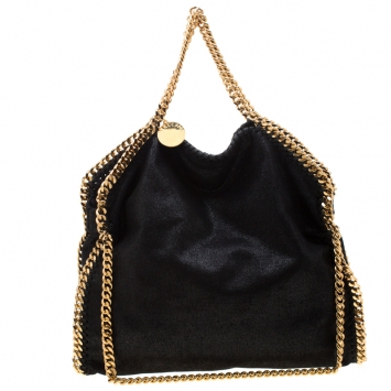 Pre Owned  Stella McCartney Black Faux Leather Medium Falabella Fold Over Tote