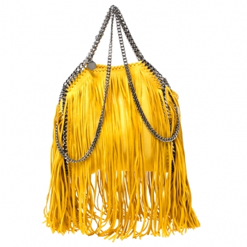 Pre Owned Stella McCartney Yellow Faux Leather Mini Falabella Fringe Tote