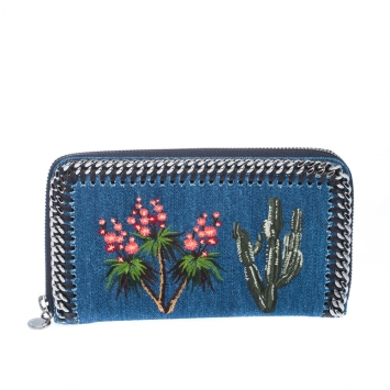 Pre Owned Stella McCartney Blue Denim Falabella Zip Around Wallet  