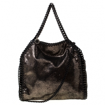 Pre Owned Stella McCartney Metallic Black Faux Leather Falabella Crossbody Bag