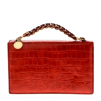 Pre Owned Stella McCartney Orange Embossed Crocodile Leather Clutch