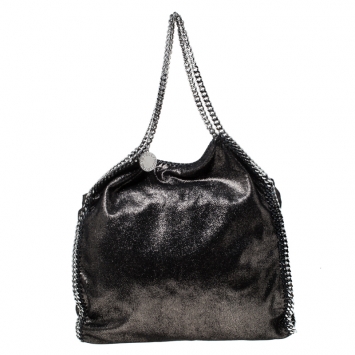 Pre Owned Stella McCartney Metallic Black Faux Leather Large Falabella Tote