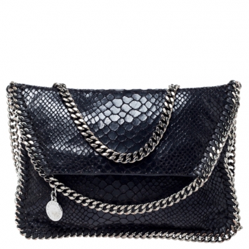 Pre Owned Stella McCartney Black Python Faux Leather Falabella Flap Bag    