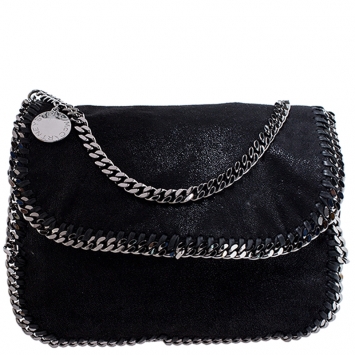 Pre Owned Stella McCartney Black Faux Leather Falabella Shaggy Deer Shoulder Bag