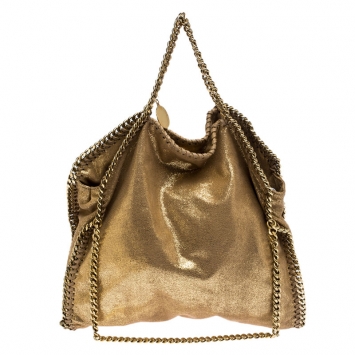 Pre Owned Stella McCartney Metallic Gold Faux Leather Falabella Chain Tote