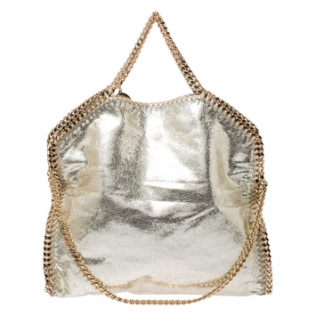 Pre Owned Stella McCartney Metallic Light Yellow Faux Crackle Leather Falabella Tote