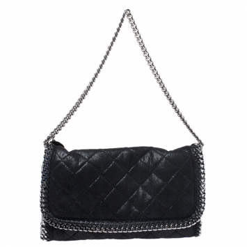 Pre Owned Stella McCartney Black Quilted Faux Leather Falabella Shaggy Deer Flap Bag