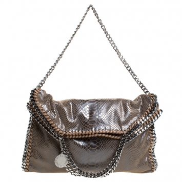 Pre Owned Stella McCartney Metallic Grey Python Faux Leather Small Falabella Tote