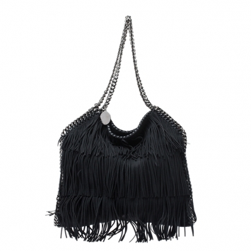 Pre Owned Stella McCartney Black Faux Suede Falabella Fringed Tote