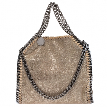 Pre Owned Stella McCartney Metallic Beige Faux Leather Mini Falabella Shoulder Bag