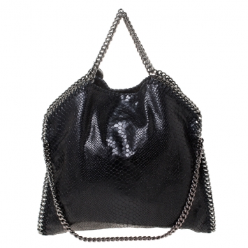 Pre Owned Stella McCartney Black Faux Python Embossed Leather Small Falabella Tote 