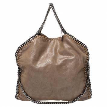 Pre Owned Stella McCartney Metallic Beige Faux Leather Small Falabella Tote