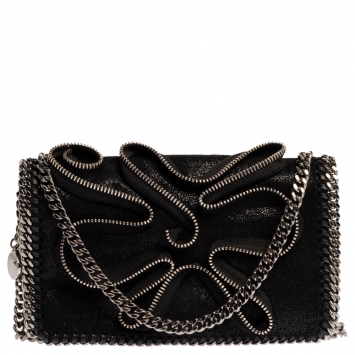 Pre Owned Stella McCartney Black Faux Leather Zipper Falabella Crossbody Bag