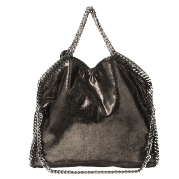 Pre Owned Stella McCartney Metallic Black Faux Leather Falabella Tote