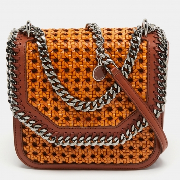 Pre Owned Stella McCartney Brown Woven Faux Leather Falabella Box Crossbody Bag