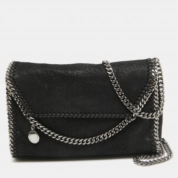 Pre Owned Stella McCartney Black Faux Leather Falabella Flap Shoulder Bag