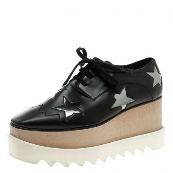 Pre Owned Stella McCartney Black Faux Leather Elyse Star Platform Derby Size 37.5